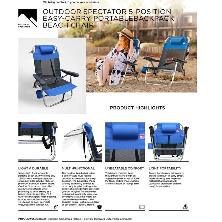 Walmart ウォルマート 米国発 OUTDOOR SPECTATOR Position Flat Folding Mesh Ultralight Beach Chair アウトドアビーチチェア
